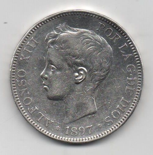 ALFONSO XIII DEL AÑO 1897 *97 DE 5 PESETAS